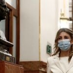 La ministra de Trabajo, Yolanda Díaz, a su llegada al Congreso de los Diputados