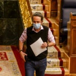 El vicepresidente segundo del Gobierno, Pablo Iglesias, durante una sesión de control al Ejecutivo