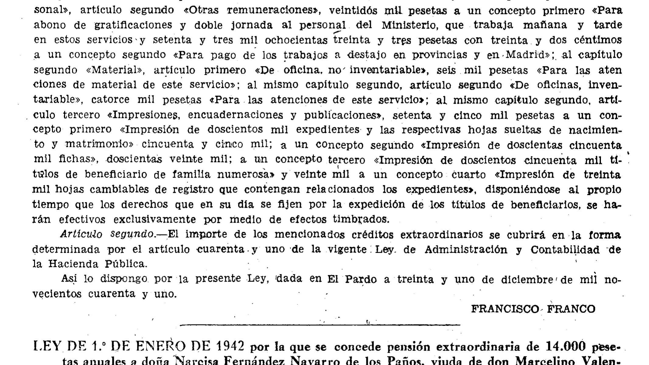 Concesión de pensión extraordinaria a Narcisa Fernández Navarro, viuda de Valentín Gamazo