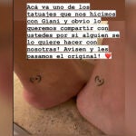 Tatuaje de Dalma y Gianinna en homenaje a su padre Diego Armando Maradona.