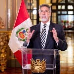 Lima (Peru), 06/01/2021.- A handout photo made available by the Peruvian Presidency of the President of Peru, Francisco Sagasti, while sending a message to the nation today in Lima, Peru, 06 January 2021. The president of Peru, Francisco Sagasti, announced 06 January that the Government has reached an agreement with the Sinopharm and AstraZeneca laboratories for the acquisition of 38 and 14 million vaccines, respectively, a batch of which will be available this month. EFE/EPA/Presidency of Peru HANDOUT HANDOUT EDITORIAL USE ONLY/NO SALES