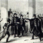 Grabado que representa el intento fallido del presidente de Estados Unidos Andrew Jackson