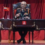 El jefe del Ejército indio, el general Manoj Mukund Naravane, durante una rueda de prensa en enero