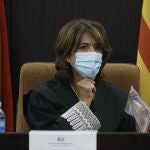 La fiscal general del Estado, Dolores Delgado, durante el acto de toma de posesión de los fiscales jefe de área de Mataró-Arenys, Vilanova i la Geltrú-Gavá y Manresa-Igualada-Vic