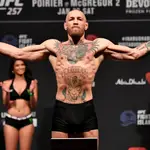 Jan 22, 2021; Abu Dhabi, UNITED ARAB EMIRATES; Conor McGregor of Ireland poses on the scale during the UFC 257 weigh-in at Etihad Arena on UFC Fight Island on January 22, 2021 in Abu Dhabi, United Arab Emirates. Mandatory Credit: Jeff Bottari/Handout Photo via USA TODAY Sports TPX IMAGES OF THE DAY