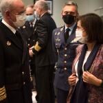 El almirante Teodoro López Calderón junto al general Miguel Ángel Villarroya y la ministra de Defensa, Margarita Robles