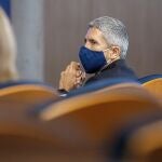 El ministro del Interior, Fernando Grande-Marlaska, asiste a la presentación de la nueva imagen digital de la Policía Nacional este miércoles en el Complejo policial Canillas de Madrid