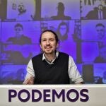 El secretario general de Podemos, Pablo Iglesias, interviene en una reunión del Consejo de Coordinación del partido