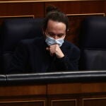 El vicepresidente del Gobierno, Pablo Iglesias, durante la primera sesión de control al Gobierno de 2021