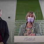 La consellera de Salud de la Generalitat, Alba Vergés, con el secretario de Salud Pública de la Generalitat, Josep Maria Argimon, en rueda de prensa en los laboratorios de Reig-Jofre en Sant Joan Despí (Barcelona).CONSELLERIA DE SALUD DE LA GENER06/02/2021