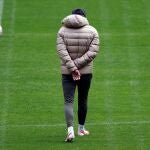 Simeone, en el último entrenamiento del Atlético en el Wanda Metropolitano