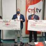 En la imagen (I a D), el delegado de Cáritas en Valladolid, Luis Miguel Rojo; el director de Relaciones Externas de Mercadona Castilla y León, Julio Casado; el director de Producción Propia de RTVCyL, Francisco Temprano, y el director de la Fundación EME, Ernesto Monsalve