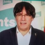 El expresidente de la Generalitat Carles Puigdemont, en una de sus intervenciones por videoconferencia durante la campaña electoral del 14-F