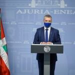 El lehendakari, Iñigo Urkullu, en una rueda de prensa.