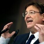 El presidente de la Generalitat, Ximo Puig, durante su comparecencia posterior a la reunión Interpartamental de la Generalitat para la Prevención y Actuación ante la covid-19
