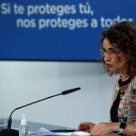 La portavoz del Gobierno, María Jesús Montero, durante la rueda posterior a la reunión del Consejo de Ministros celebrada este martes en Moncloa