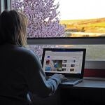 Una mujer consulta una web durante su jornada de teletrabajo en Segovia