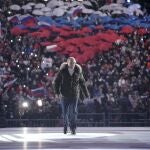 El presidente ruso Vladimir Putin durante la conmemoración del séptimo aniversario de la anexión de Crimea y Sebastopol en el Estadio Luzhniki de Moscú