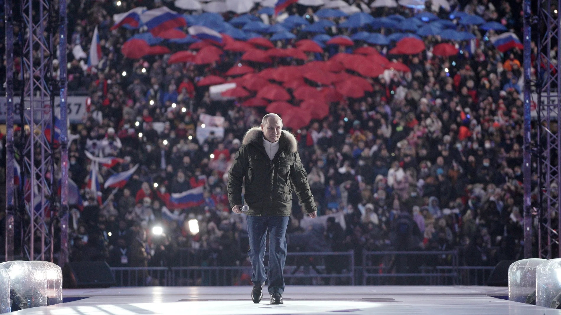 El presidente ruso Vladimir Putin durante la conmemoración del séptimo aniversario de la anexión de Crimea y Sebastopol en el Estadio Luzhniki de Moscú