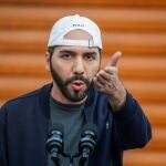 FILE PHOTO: El Salvador's president, Nayib Bukele, speaks as the coronavirus disease (COVID-19) vaccination started at a public health center in San Salvador, El Salvador, February 17, 2021. REUTERS/Jose Cabezas/File Photo