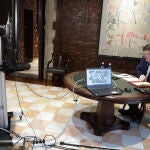 El presidente Ximo Puig durante la videoconferencia que ha mantenido con expertos