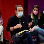 El líder de Podemos, Pablo Iglesias, durante un acto de la precampaña electoral en la Comunidad de Madrid