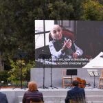 El presidente de la Generalitat Valenciana, Ximo Puig, durante el acto-recital Francisco-Brines ‘10 días para el primer Cervantes valenciano’, a 13 de abril de 2021, en Valencia