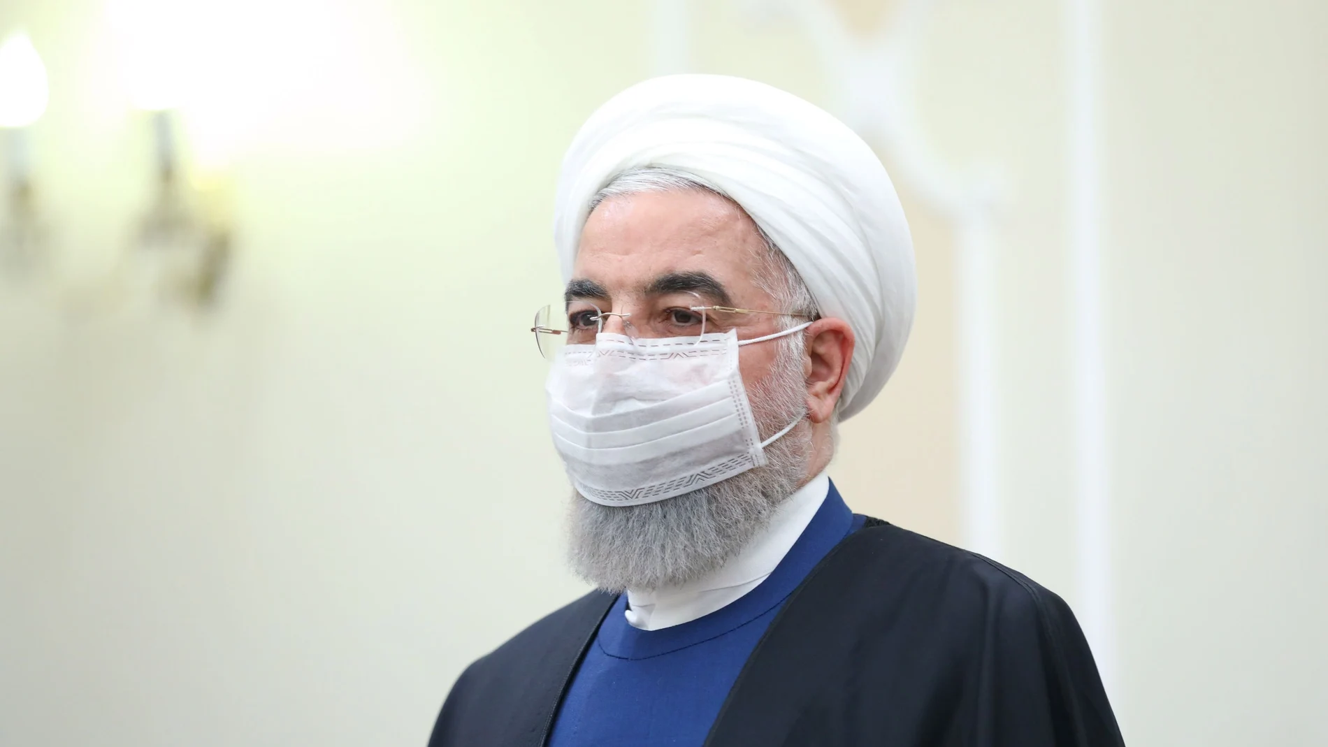 El presidente de Irán, Hasan Ruhani, tras su reunión con el ministro de Exteriores ruso, Sergei Lavrov, en Teherán