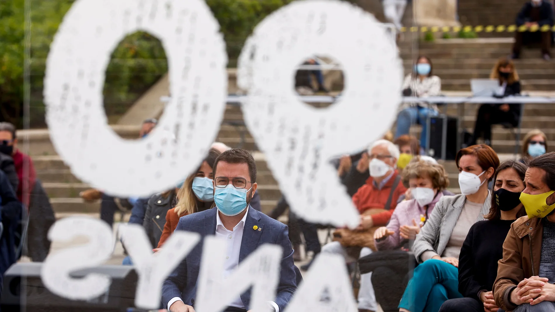 El candidato de ERC a la presidencia de la Generalitat, Pere Aragonès, en un acto que ERC ha celebrado este sábado en Barcelona