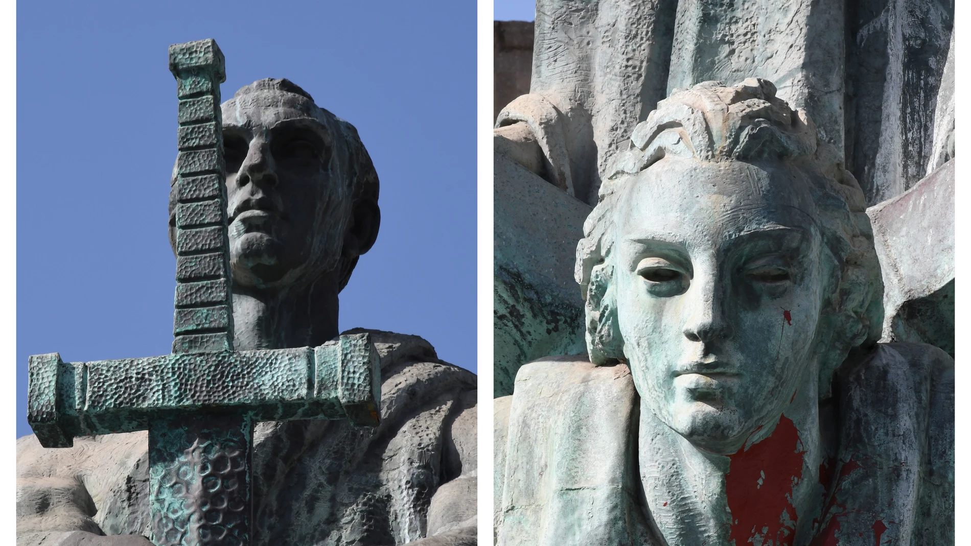 Detalle de las dos esculturas que forman parte del conjunto de Ávalos en Santa Cruz de Tenerife