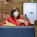La líder del PPCV, Isabel Boning, durante una sesión de control a la Generalitat