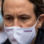 Pablo Iglesias durante una rueda de prensa deltande del congreso el día que ha recibido amenzas de muerte