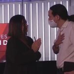Àngels Barceló intenta convencer a Pablo Iglesias de que no se marche del debate de la Cadena Ser, en la mañana de hoy