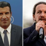 El exfutbolista Luis Figo y el líder de Unidas Podemos, Pablo Iglesias.