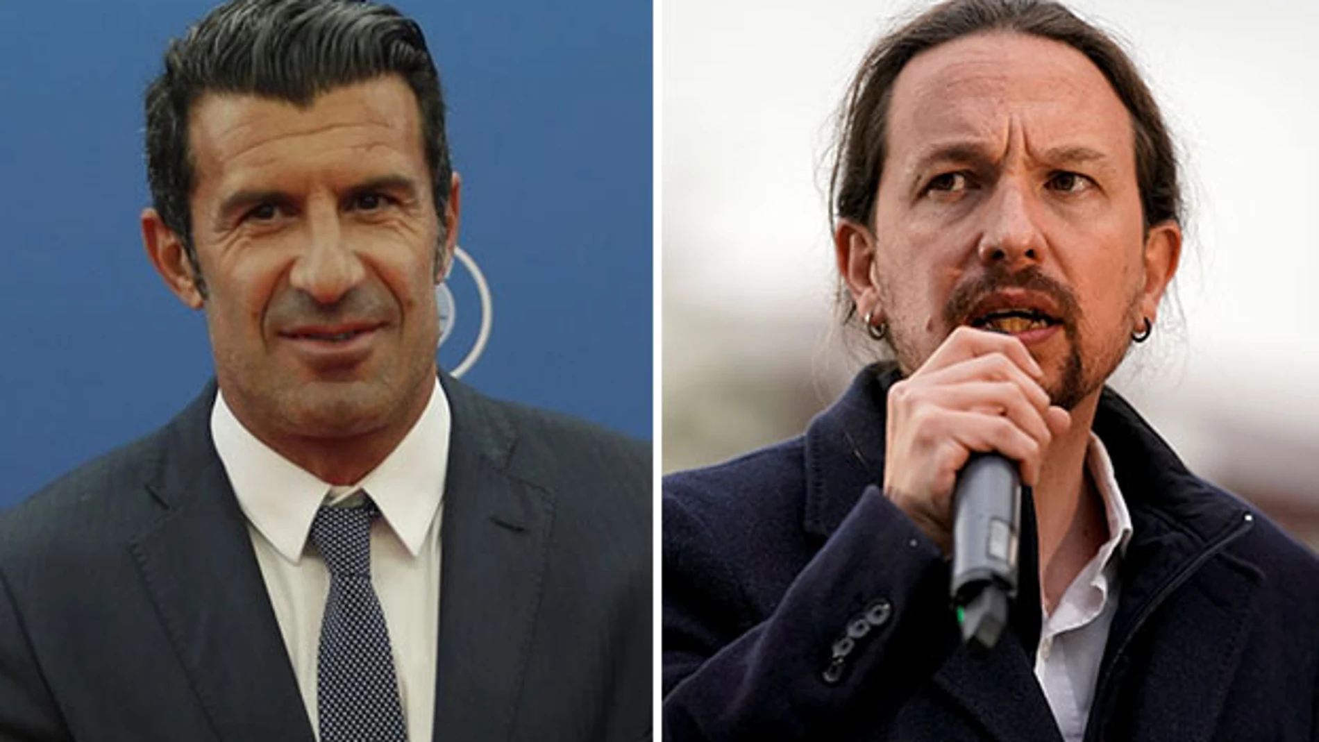 El exfutbolista Luis Figo y el líder de Unidas Podemos, Pablo Iglesias.