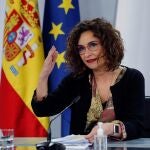 Las ministra Portavoz, María Jesús Montero, durante su intervención en la rueda de prensa posterior a la reunión del Consejo de Ministros, este martes en Moncloa