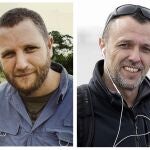 Combo de dos fotos que muestra a los periodistas españoles David Beriain y Roberto Fraile, asesinados en Burkina Faso mientras grababan un documental sobre caza furtiva, uno de sus trabajos bajo la productora 93 metros