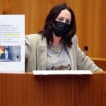 GRAF3937. VALLADOLID, 28/04/2021.- La procuradora del PSOE , Rosa Rubio, interviene en el debate de la supresión del impuesto de Donaciones y Sucesiones durante la sesión plenaria de esta mañana celebrada en las Cortes de Castilla y León .EFE/NACHO GALLEGO