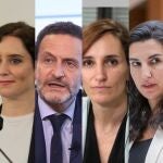 Candidatos para las elecciones a la Comunidad de Madrid 2021. De izquierda a dercha: Ángel Gabilondo (PSOE), Isabel Díaz Ayuso (PP) Edmundo Bal (Ciudadanos) Mónica García (Más Madrid), Rocío Monasterio (Vox) y Pablo Iglesias (Podemos)EUROPA PRESS21/04/2021