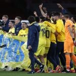 Los jugadores del Villarreal celebran su pase a la final de la Liga Europa, donde les espera el Manchester United