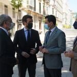 De izquierda a derecha, Francisco de la Torre, Pablo Casado, Juanma Moreno y Elías Bendodo, este viernes en Málaga