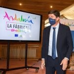 El vicepresidente de la Junta y consejero de Turismo, Juan Marín, durante la presentación de la participación de Andalucía en Fitrur