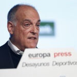 El presidente de LaLiga, Javier Tebas, en los Desayunos Deportivos de Europa Press.