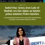 Imagen del artículo que le dedica The Times a Isabel Díaz Ayuso