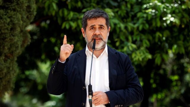 El secretario general de JxCat, Jordi Sanchez, durante la comparecencia conjunta con Pere Aragonès para anunciar el acuerdo de Govern