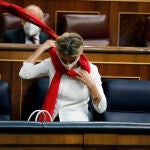 Yolanda Díaz, durante el pleno de sesión de control al Gobierno en el Congreso de los Diputados