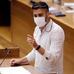 El portavoz de Compromís en Les Corts Valencianes, Fran Ferri, durante la sesión de control al presidente de la Generalitat, Ximo Puig
