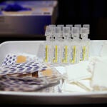 Varios viales con la vacuna de Pfizer contra el Covid-19 en la Sala Berlín del Estadio Camp Nou, en Barcelona