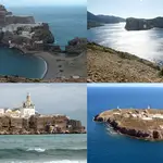 De izquierda a derecha y de arriba a abajo, Vélez de la Gomera, Perejil, Alhucemas y Chafarinas