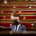El president de la Generalitat, Pere Aragonès, en la primera sesión de control del nuevo Ejecutivo, a 2 de junio de 2021, en el Parlament de Cataluña